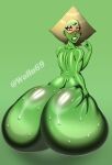 1girl black_eyes black_eyeshadow blonde_hair cartoon_network dat_ass earrings female female_only green_skin huge_ass hyper hyper_ass nude peridot_(steven_universe) shiny_ass shiny_skin solo steven_universe sweat sweaty_ass tagme wollu