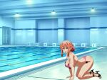 1girl alluring bikini high_heels milf orange_hair pin_up red_eyes swimming_pool wallpaper yahari_ore_no_seishun_lovecome_wa_machigatteiru. yuigahama_yui's_mother