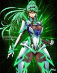 1girl alluring big_breasts cleavage core_crystal green_eyes green_hair jadenkaiba nintendo pin_up pneuma_(xenoblade) ponytail xenoblade_(series) xenoblade_chronicles_2