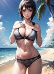 1girl ai_generated alex-schura beach big_breasts bikini black_eyes black_hair breasts female_focus female_only mature mature_female naruto naruto_(series) ocean outside shizune short_hair solo_female solo_focus