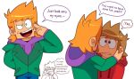 dubious_consent eddsworld english_text facepalm hypnosis hypnotic_eyes matt_(eddsworld) page_1 purple_text red_text spiral_eyes text tord_(eddsworld) white_background yaoi