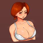  alternate_outfit big_breasts bonkoarts bra breast_freckles breast_squish breasts cleavage clouds deep_cleavage disney elastigirl fanart freckles helen_parr huge_breasts lace-trimmed_bra milf pixar steam steaming_body sweat sweatdrop sweater the_incredibles topless 