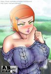 ben_10 big_breasts green_eyes gwen_tennyson hair_clip orange_hair sweater turtleneck