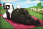 1girl 2019 absurd_res anthro ass big_ass biped bovid breasts caprine digital_drawing_(artwork) digital_media_(artwork) fur furry high_res hooves huge_ass looking_at_viewer looking_back lying mammal miso_souperstar on_front outside sheep side_boob signature thick_thighs wool_(fur)