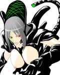 alien_vs_predator anthrofied gray_hair grid_alien huge_breasts red_eyes tail xenomorph