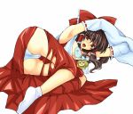  1girl bad_id brown_hair detached_sleeves female footwear hakurei_reimu hips japanese_clothes kirisame_marisa miko nanami_kazusa panties red_eyes reimu_hakurei socks solo torn_clothes touhou underwear wide_hips yukkuri_shiteitte_ne 