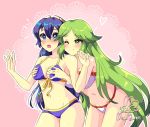  alluring bikini blue_eyes blush breast_grab crossover fire_emblem fire_emblem_awakening gasp green_hair kid_icarus kid_icarus_uprising lucina lucina_(fire_emblem) megubunnii nintendo palutena super_smash_bros._ultimate super_smash_bros_wii_u 