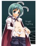  1girl antennae cape character_name female flat_chest green_eyes green_hair open_clothes open_shirt panties shirt skindentation solo touhou umekichi underwear wriggle_nightbug 