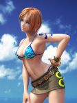  1girl 3d armpits bare_shoulders belt bikini bikini_top bracelet breasts cleavage cloud clouds erect_nipples female female_only green_eyes incise_soul jewelry m-rs midriff miniskirt nami navel one_piece orange_hair panties short_hair skirt sky skypiea solo string_bikini swimsuit tattoo thong underwear 