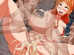 ahegao anus big_breasts blush breasts brown_eyes censored cry cum cum_in_pussy cum_inside fucked_silly gangbang group_sex large_breasts long_hair nami nami_(one_piece) nipple_fuck nipple_penetration nipples obui one_piece orange_eyes orange_hair penis sex solo_focus straw_hat_pirates sweat tattoo tear tears vaginal veins