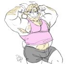 1boy 2010s 2016 2d 2d_(artwork) anthro anthro_only armpit_hair artist_name artist_signature asgore_dreemurr bara beard blonde_hair boss_monster bulge bulge_through_clothing caprine chest_hair clothed clothing color digital_media_(artwork) dilf duly_noted ear facial_hair flexing flexing_bicep furry furry_only goat goat_horns hair horn horns hotpants long_ears looking_at_viewer male male_anthro male_only mammal mammal_humanoid muscle muscular muscular_male nipples pink_tank_top simple_background solo_anthro solo_male tail tail_tuft tank_top undershirt undertale undertale_(series) video_game_character video_game_franchise video_games white_background white_fur