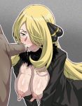  00s 1girl :&gt;= big_breasts blonde_hair blush breasts brown_eyes censored cum cynthia dark-skinned_male dark_penis dark_skin erect_nipples fellatio grey_background hair_over_one_eye huge_breasts huge_nipples kei_(bekei) long_hair long_nipples nintendo nipples oral penis pokemon pokemon_(game) pokemon_dppt shirona_(pokemon) solo_focus sweat 