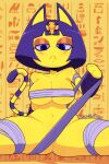 1girl 1girl 1girl absurd_res animal_crossing ankha_(animal_crossing) anthro bandage blue_hair breasts convenient_censorship domestic_cat felid feline felis hair high_res mammal neonnutter nintendo pussy_peek spread_legs spreading yellow_body