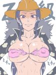 age_progression aged_up breast_expansion breasts bursting_breasts hat kuro_fn large_breasts nico_robin one_piece one_piece_film_z purple_eyes sweat torn_clothes wardrobe_malfunction