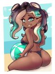  1girl 1girl 1girl alex-toons alex_toons alternate_costume ass beach bikini dat_ass female_only marina_(splatoon) nintendo ocean sand sea seaside sideboob splatoon splatoon_(series) splatoon_2 striped_bikini striped_swimsuit swimsuit tagme water 