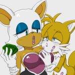 1boy 1girl anthro artist_request bat flirting fox furry interspecies kiss_mark lipstick lipstick_mark miles_"tails"_prower older_female propositioning rouge_the_bat sega sonic_the_hedgehog_(series) younger_male