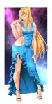 1boy androgynous blonde_hair blue_dress blue_eyes femboy genderswap genderswap_(ftm) metroid nintendo ponytail samus_aran suiren_ciao trap very_long_hair