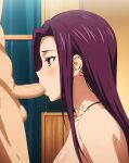 1boy 1girl alluring athletic_male big_penis blowjob fellatio fit_male joker_(artist) magenta_hair nude oral red_eyes sakaki_ryouko sex shokugeki_no_souma