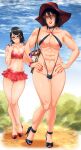 2_girls beach bikini black_eyes black_hair boruto:_naruto_next_generations genderswap_(mtf) mother_&_daughter purple_eyes red_eyes sarada_uchiha sasuko suiren_ciao sunglasses swimsuit