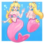  1girl 1girl 1girl ass blonde_hair blue_eyes breasts female_only luma_draws mario_(series) mermaid mermaid_ass mermaid_girl mermaid_tail mermaid_transformation nintendo pink_tail princess_peach seashell_bra super_mario_bros. swimming tagme underwater water 