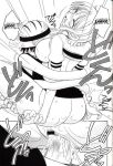  big_breasts black_hair doujinshi hourglass_figure kenix monkey_d._luffy monochrome nami_(one_piece) ninnin_(artist) one_eye_closed one_piece orange_pie_vol._2_(doujin) straw_hat_pirates 