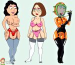 bonnie_swanson breasts cameltoe erect_nipples family_guy fetish fetishwear garter_belt glasses lois_griffin meg_griffin normal9648 panties pvc stockings thighs