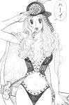 aphelandra big_breasts cleavage kuja_pirates long_hair monochrome one_piece saluting