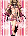  1girl air_gear bangs bikini blonde_hair boots breasts cameltoe collar cosplay garter_straps garters hair_over_eyes hentai_mask hips legs long_hair mizinko500002415668 navel noyamano_ringo noyamano_ringo_(cosplay) one_piece pink sadi-chan shitara_(kaimetsu_joutai) solo swimsuit tongue underboob walking 