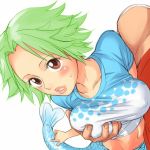 1boy 1girl big_breasts blush breast_grab breasts brown_eyes camie grabbing green_hair mermaid midriff monkey_d._luffy monster_girl mosha one_piece photoshop short_hair