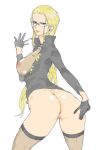 artist_request big_breasts black_gloves blonde_hair censored_pussy kalifa leggings long_hair megane one_piece pussy sideboob