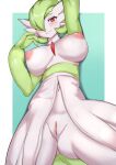 1girl 1girl 1girl anthro areola big_areola big_breasts big_breasts big_nipples blush breasts gardevoir genitals green_hair hair high_res humanoid kironzen looking_at_viewer mammal navel nintendo nipples pink_areola pink_nipples pink_pussy pokémon_(species) pokemon pussy red_eyes simple_background smile video_games