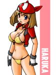 1girl alternate_breast_size bandana bandanna bikini blue_eyes breasts brown_hair character_name choker creatures_(company) erect_nipples game_freak gloves haruka_(pokemon) hat humans_of_pokemon large_breasts may_(pokemon) navel nintendo open_mouth pokemon pokemon_(anime) pokemon_diamond_pearl_&_platinum pokemon_dppt short_hair solo swimsuit tsumitani_daisuke