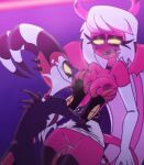  black_lipstick blitzo_(helluva_boss) breasts canon_couple clothed_male_nude_female demon_girl groping helluva_boss imminent_sex imp masturbation nipples orgasm pink_hair pink_skin pussy smirking succubus tail_sex verosika_mayday_(helluva_boss) wholesome 