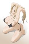 1girl armpits bikini blonde_hair breasts cleavage facial_mark female female_only forehead_mark harumaki_(pixiv2635710) harumaki_(tenpuras16s) kneeling large_breasts lipstick long_hair makeup nail_polish naruto nipples painted_toenails ponytail swimsuit toenail_polish toes tsunade