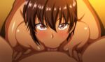 1boy 1girl aiue_oka blush breasts dark-skinned_female fellatio fujima_nagisa male male/female pov pov_eye_contact saimin_seishidou short_hair tagme teen