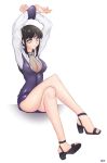  1girl blue_eyes breasts cleavage crossed_legs feet female_only fishnet high_heels hinata_hyuuga khalitzburg legs legs_crossed naruto open_shoes sandals shoes sitting smile toes 