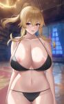 1girl alluring big_breasts bikini black_bikini blonde_hair blue_eyes breasts genshin_impact high_res hips insanely_hot jean_gunnhildr light-skinned_female light_skin ling_ayi_(artist) thick_thighs thighs wide_hips