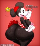 1girl ass ass_grab ass_sweat ass_up big_ass big_breasts black_skin breasts disney female/female female_only female_solo minnie_mouse rabbit rabbit_girl rat simple_background spanish_text sweat text thedeathcrow05