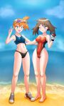  2_girls abs absurd_res alluring asymmetrical_hair bandana bikini blue_eyes brown_hair competition_swimsuit cowboy_shot creatures_(company) elbow_gloves game_freak gloves high_res may may_(pokemon) misty misty_(pokemon) morpheus_(optoem) multiple_girls muscular navel nintendo one-piece_swimsuit one_eye_closed orange_hair pokemon pokemon_rgby pokemon_rse ponytail shiny_skin shoes side_ponytail smile sneakers sports_bikini sportswear swimsuit thick_thighs thighs v visor wink 