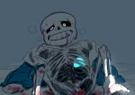  2020s 2022 2d animated_skeleton blood blue_hoodie blue_jacket bottom_sans bottomless clothed digital_media_(artwork) hooded_jacket hoodie jacket logo_(pixiv_id_30462562) looking_at_viewer monster monster_boy off_shoulder off_shoulders partially_clothed partially_nude sans sans_(undertale) skeleton socks_on solo solo_focus soul submissive sweat uke_sans undead undertale undertale_(series) 