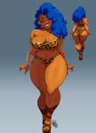 1girl amazonian artist_name bare_shoulders big_breasts bikini bitch blue_hair breasts closed_eyes curvy futurama kug legs leopard_bikini leopard_print muscle muscular_female navel non-nude sandals sexy slut smile standing stomach tan thick thick_thighs tovio_rogers walking wide_hips