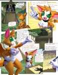  1girl anthro bat breast_rest breasts casual_nudity contract deadlocked dialogue duck_lock dust:_an_elysian_tail fidget_(elysian_tail) forest fur green_eyes male mammal moonblood nimbat nipples orange_body orange_fur plant sereth short_stack tree white_body white_fur 