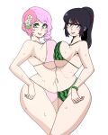  2_girls alisa_bosconovitch alluring big_breasts bikini black_and_red_and_purple_hair breast_press escape1111 green_eyes kunimitsu_ii kunoichi lavender_eyes namco pink_hair tekken watermelon_bikini yuri 