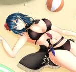 alluring big_breasts bikini blue_eyes byleth_(female) byleth_(fire_emblem) byleth_(fire_emblem)_(female) fire_emblem nintendo ocean on_sand teal_hair yoruichi_(artist)