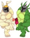 2boys 2d 2d_(artwork) anthro anthro_only bara bunny digital_media_(artwork) dragon dragon_boy duo erect_penis foreskin from_above fur furry furry_male gay genitals green_skin helmet jj-afterparty lagomorph looking_at_viewer male male/male male_anthro male_only mammal monster monster_boy muscular muscular_male nude nude_anthro nude_male penis rabbit rabbit_boy red_penis reptile rg01_(undertale) rg02_(undertale) scalie scalie_male transparent_background undertale undertale_(series) unseen_male_face video_game_character video_games yaoi