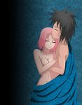 1boy 1girl black_hair blanket breast_grab breasts duo female hair hug human male male/female male_human menma menma_(naruto) naruto naruto:_road_to_ninja naruto_shippuuden ninja nude pink_hair road sakura_haruno standing