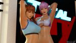 2_girls 2girls 3d 3deadangel alluring ayane ayane_(doa) dead_or_alive dead_or_alive_2 dead_or_alive_3 dead_or_alive_4 dead_or_alive_5 dead_or_alive_6 dead_or_alive_xtreme_beach_volleyball dead_or_alive_xtreme_venus_vacation female_only gym kasumi kasumi_(doa) kunoichi orange_hair posing purple_hair siblings silf silfs sports_bra tecmo