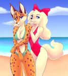  1girl 2019 accessory alluring anthro beach big_ears bikini bikini_bottom bikini_top biped bird_dog blue_eyes bow_ribbon breasts canid canine canis centered_hair_bow cleavage clothed clothing countershade_fur countershading deviantart deviantart_logo distracting_watermark domestic_dog duo eyebrows fay_spaniel fluffy_ears fluffy_tail fur grinning_at_viewer hair_accessory hair_bow hair_ribbon hands_on_shoulders hunting_dog inner_ear_fluff looking_at_viewer mammal miyu_lynx monotone_body monotone_fur naaraskettu nintendo one-piece_swimsuit open_mouth open_smile portrait red_bow ribbons seaside slim smile smiling_at_viewer spaniel spots spotted_body spotted_fur star_fox star_fox_2 swimwear tail teal_bikini three-quarter_portrait tuft water watermark white_body white_fur 