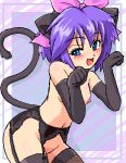 1girl aliasing animal_ears blue_eyes blush breasts cat_ears cat_pose cat_tail creatures_(company) doubleasterisk elbow_gloves game_freak garter_belt garter_straps garters gloves humans_of_pokemon kanata_(pokemon) kelly_(pokemon) konpeto lace lala-kun lingerie looking_at_viewer lowres nintendo nipples npc_trainer open_mouth paw_pose pokemon pokemon_(anime) pokemon_(game) pokemon_coordinator pokemon_rse pokemon_ruby_sapphire_&_emerald purple_hair ribbon short_hair small_breasts small_nipples solo tail thighhighs topless underwear white_border