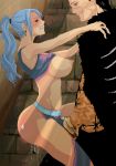 blue_hair blush breasts brown_eyes clenched_teeth earrings forced gujira hook jewelry large_breasts mutual_masturbation nefertari_vivi object_insertion one_piece ponytail pussy_juice rape scar sir_crocodile smile stitched tears teeth